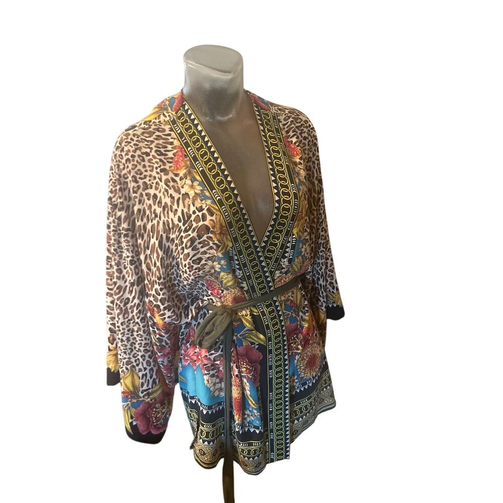 HALE BOB Kimono Robe SILK Leopard Print Cover Up Loungewear Sz M SEXY NO SASH